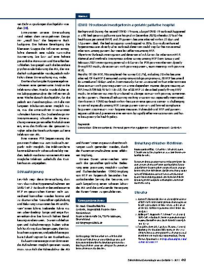 Vorschauseite 4: COVID-19-Ausbruch-Untersuchung in einer geriatrisch-palliativmedizinischen Klinik