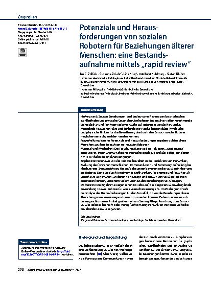 Vorschauseite 1: Potenziale und Herausforderungen von sozialen Robotern für Beziehungen älterer Menschen: eine Bestandsaufnahme mittels „rapid review“