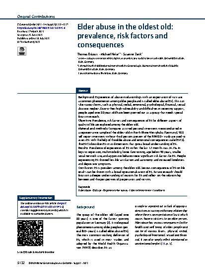 Vorschauseite 1: Elder abuse in the oldest old: prevalence, risk factors and consequences