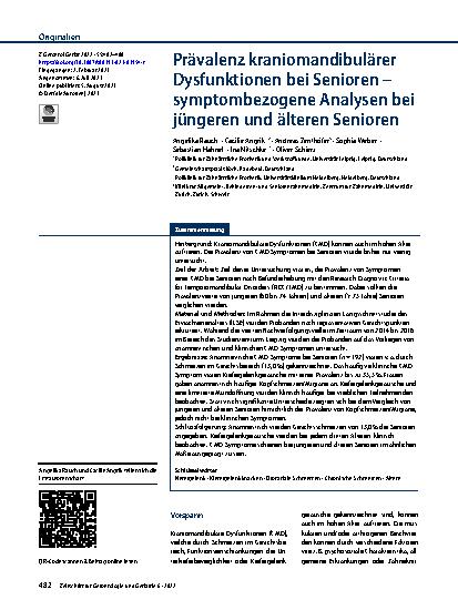 Vorschauseite 1: Prävalenz kraniomandibulärer Dysfunktionen bei Senioren – symptombezogene Analysen bei jüngeren und älteren Senioren