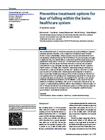 Vorschauseite 1: Preventive treatment options for fear of falling within the Swiss healthcare system