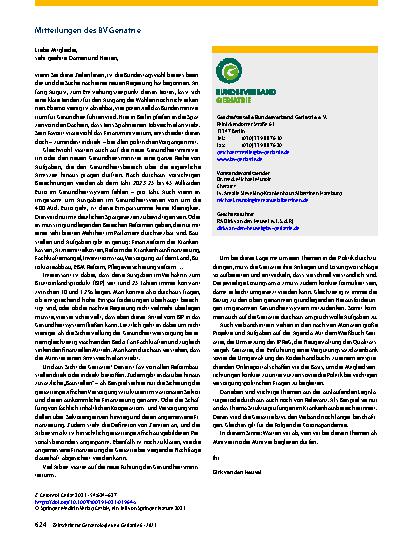 Vorschauseite 1: Mitteilungen des BV Geriatrie