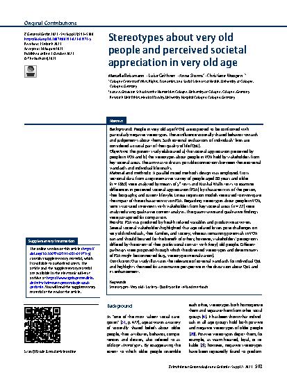 Vorschauseite 1: Stereotypes about very old people and perceived societal appreciation in very old age