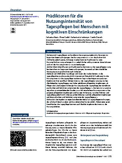 Vorschauseite 1: Prädiktoren für die Nutzungsintensität von Tagespflegen bei Menschen mit kognitiven Einschränkungen