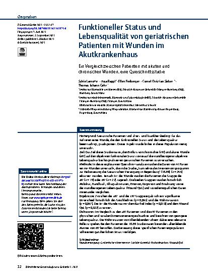 Vorschauseite 1: Funktioneller Status und Lebensqualität von geriatrischen Patienten mit Wunden im Akutkrankenhaus