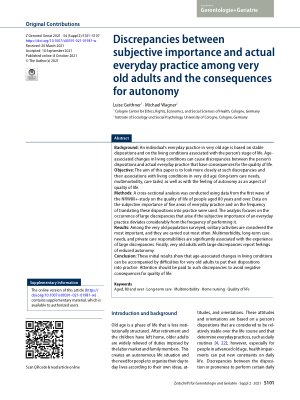 Vorschauseite 1: Discrepancies between subjective importance and actual everyday practice among very old adults and the consequences for autonomy
