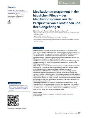 Vorschauseite 1: Medikationsmanagement in der häuslichen Pflege – der Medikationsprozess aus der Perspektive von Klient: innen und ihren Angehörigen