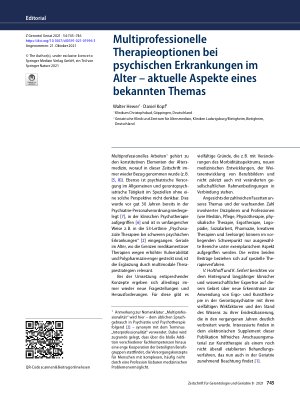 Vorschauseite 1: Multiprofessionelle Therapieoptionen bei psychischen Erkrankungen im Alter – aktuelle Aspekte eines bekannten Themas