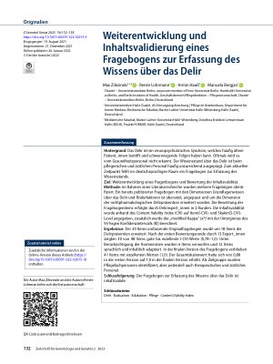 Vorschauseite 1: Weiterentwicklung und Inhaltsvalidierung eines Fragebogens zur Erfassung des Wissens über das Delir