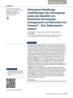 Vorschauseite 1: Adressieren Handlungsempfehlungen der Versorgungspraxis die Stabilität von häuslichen Versorgungsarrangements von Menschen mit Demenz? – Eine Dokumentenanalyse