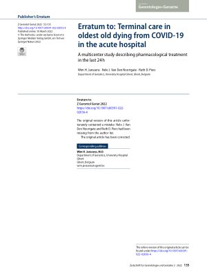Vorschauseite 1: Erratum to: Terminal care in oldest old dying from COVID-19 in the acute hospital