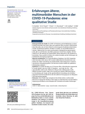 Vorschauseite 1: Erfahrungen älterer, multimorbider Menschen in der COVID-19-Pandemie: eine qualitative Studie