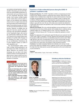 Vorschauseite 6: Erfahrungen älterer, multimorbider Menschen in der COVID-19-Pandemie: eine qualitative Studie