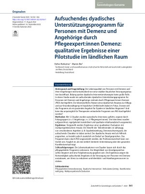 Vorschauseite 1: Aufsuchendes dyadisches Unterstützungsprogramm für Personen mit Demenz und Angehörige durch Pflegeexpert:innen Demenz: qualitative Ergebnisse einer Pilotstudie im ländlichen Raum