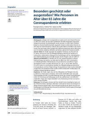 Vorschauseite 1: Besonders geschützt oder ausgestoßen? Wie Personen im Alter über 65 Jahre die Coronapandemie erlebten