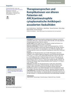 Vorschauseite 1: Therapieansprechen und Komplikationen von älteren Patienten mit ANCA(antineutrophile cytoplasmatische Antikörper)-assoziierten Vaskulitiden
