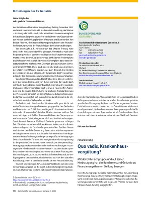 Vorschauseite 1: Mitteilungen des BV Geriatrie