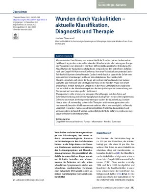 Vorschauseite 1: Wunden durch Vaskulitiden – aktuelle Klassifikation, Diagnostik und Therapie