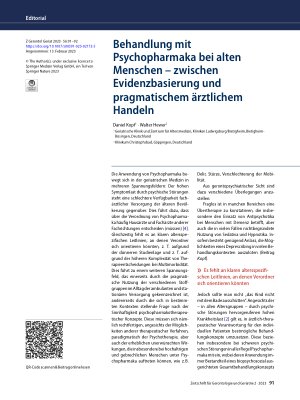 Vorschauseite 1: Behandlung mit Psychopharmaka bei alten Menschen – zwischen Evidenzbasierung und pragmatischem ärztlichem Handeln