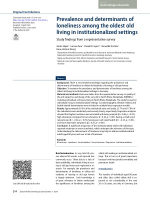 Vorschauseite 1: Prevalence and determinants of loneliness among the oldest old living in institutionalized settings