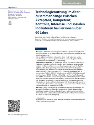 Vorschauseite 1: Technologienutzung im Alter: Zusammenhänge zwischen Akzeptanz, Kompetenz, Kontrolle, Interesse und sozialen Indikatoren bei Personen über 60 Jahren