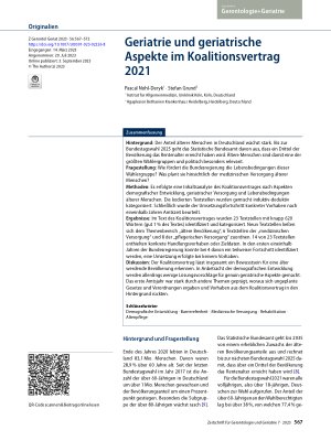 Vorschauseite 1: Gerontologie und geriatrische Aspekte im Koalitionsvertrag 2021