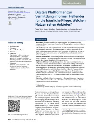 Vorschauseite 1: Digitale Plattformen zur Vermittlung informell Helfender für die häusliche Pflege: Welchen Nutzen sehen Anbieter?