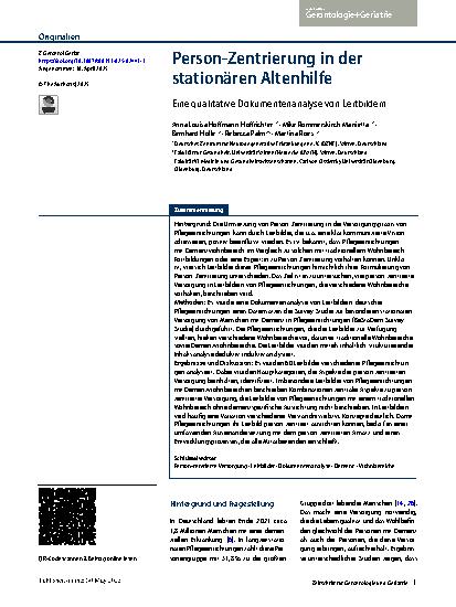 Vorschauseite 1: Person-Zentrierung in der stationären Altenhilfe