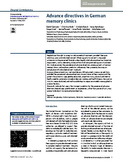 Vorschauseite 1: Advance directives in German memory clinics