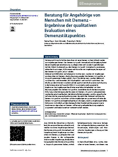 Vorschauseite 1: Beratung für Angehörige von Menschen mit Demenz – Ergebnisse der qualitativen Evaluation eines Demenzstützpunktes