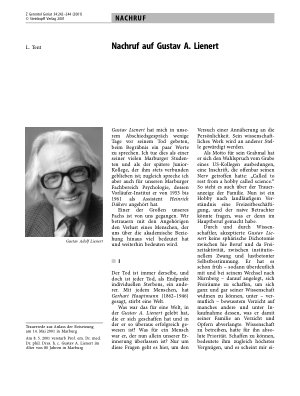 Vorschauseite 1: Nachruf auf Gustav A. Lienert