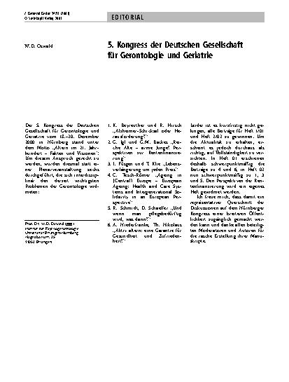 Vorschauseite 1: 5. Kongress der Deutschen Gesellschaft für Gerontologie und Geriatrie
