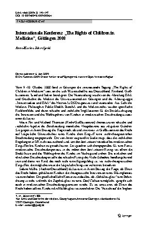 Vorschauseite 1: Internationale Konferenz „The Rights of Children in Medicine“, Göttingen 2008