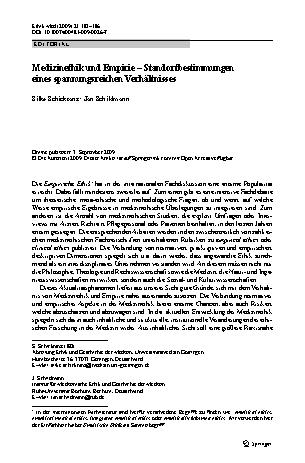 Vorschauseite 1: Medizinethik und Empirie – Standortbestimmungen eines spannungsreichen Verhältnisses