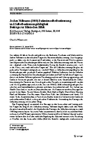Vorschauseite 1: Jochen Vollmann (2008) Patientenselbstbestimmung und Selbstbestimmungsfähigkeit. Beiträge zur Klinischen Ethik