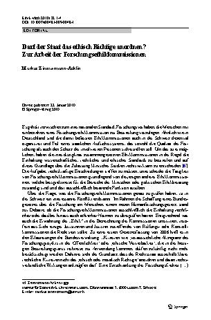 Vorschauseite 1: Darf der Staat das ethisch Richtige anordnen? Zur Arbeit der Forschungsethikkommissionen