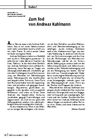 Vorschauseite 1: Zum Tod von Andreas Kuhlmann