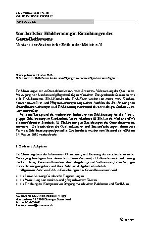 Vorschauseite 1: Standards für Ethikberatung in Einrichtungen des Gesundheitswesens