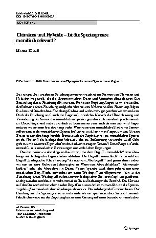 Vorschauseite 1: Chimären und Hybride – Ist die Speziesgrenze moralisch relevant?