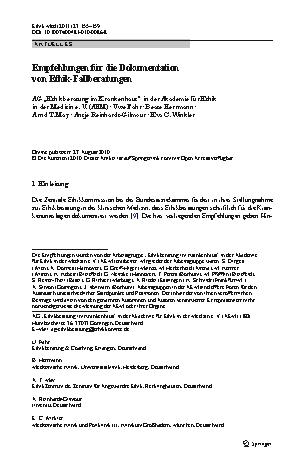 Vorschauseite 1: Empfehlungen für die Dokumentation von Ethik-Fallberatungen