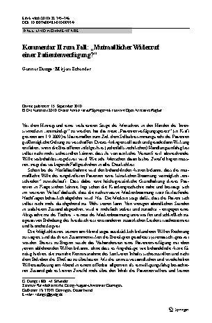 Vorschauseite 1: Kommentar II zum Fall: „Mutmaßlicher Widerruf einer Patientenverfügung?“