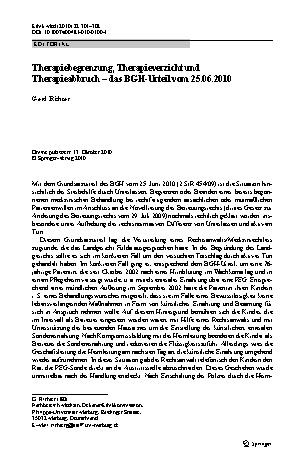 Vorschauseite 1: Therapiebegrenzung, Therapieverzicht und Therapieabbruch – das BGH-Urteil vom 25.06.2010