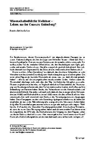 Vorschauseite 1: Wissenschaftsethik für Mediziner – Lehren aus der Causa zu Guttenberg?
