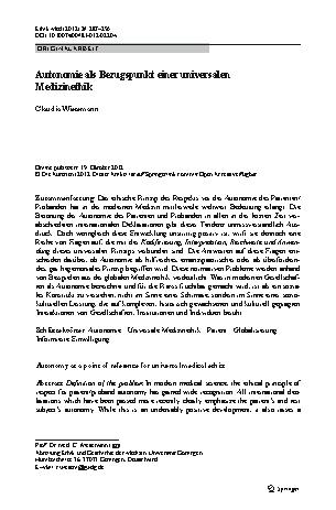 Vorschauseite 1: Autonomie als Bezugspunkt einer universalen Medizinethik