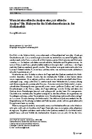 Vorschauseite 1: Wann ist eine ethische Analyse eine gute ethische Analyse? Ein Plädoyer für die Methodenreflexion in der Medizinethik