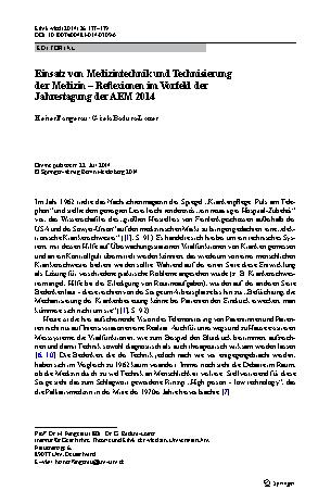 Vorschauseite 1: Einsatz von Medizintechnik und Technisierung der Medizin – Reflexionen im Vorfeld der Jahrestagung der AEM 2014