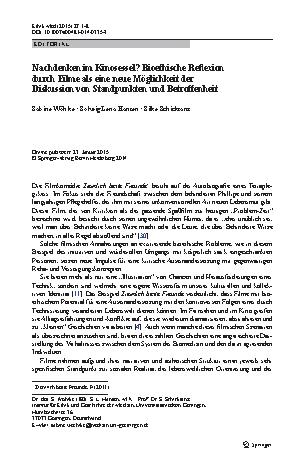Vorschauseite 1: Nachdenken im Kinosessel? Bioethische Reflexion durch Filme als eine neue Möglichkeit der Diskussion von Standpunkten und Betroffenheit
