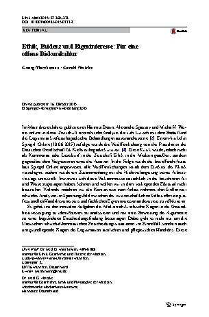Vorschauseite 1: Ethik, Evidenz und Eigeninteresse: Für eine offene Diskurskultur