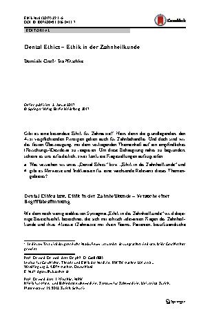 Vorschauseite 1: Dental Ethics – Ethik in der Zahnheilkunde