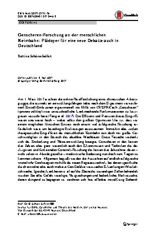 Vorschauseite 1: Genscheren-Forschung an der menschlichen Keimbahn: Plädoyer für eine neue Debatte auch in Deutschland